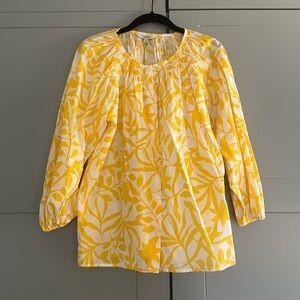 Tucker Silk/Cotton Blouse in yellow floral